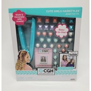 CGH Cute Girls Hairstyles Jewel Hair Kit with Installer, Hearts, Studs & Pearls